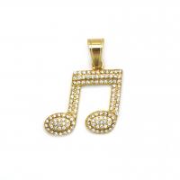 Rhinestone Stainless Steel Pendants, 316L Stainless Steel, Music Note, Vacuum Ion Plating, fashion jewelry & Unisex & with rhinestone, golden 