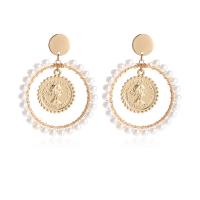 Plastic Pearl Zinc Alloy Earring, with Plastic Pearl, Round, gold color plated, fashion jewelry & for woman, golden 