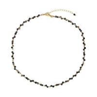 Black Agate Necklace, with Titanium Steel, with 5cm extender chain, real gold plated, fashion jewelry & for woman Approx 37 cm 