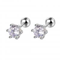 Sterling Silver Stud Earring, 925 Sterling Silver, plated, for woman & with rhinestone 