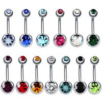 Stainless Steel Belly Ring, 316L Stainless Steel, plated, with rhinestone 23mm 