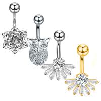 Stainless Steel Belly Ring, 316L Stainless Steel, electrolyzation & micro pave cubic zirconia 