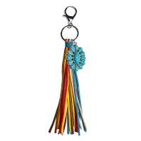 Leather Key Chains, Zinc Alloy, with Microfiber PU & turquoise, fashion jewelry 220mm 