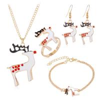 Enamel Zinc Alloy Jewelry Sets, finger ring & bracelet & earring & necklace, Christmas Reindeer, gold color plated, 4 pieces & Christmas jewelry & for woman, US Ring  Approx 60 cm, Approx 18 cm 