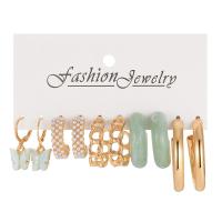 Plastic Pearl Zinc Alloy Earring, with Plastic Pearl & Acrylic, gold color plated, 5 pieces & fashion jewelry & for woman 