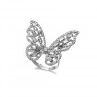 Rhinestone Zinc Alloy Finger Ring, Butterfly, fashion jewelry & for woman & with rhinestone, silver color 