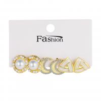 Plastic Pearl Zinc Alloy Earring, with Plastic Pearl, three pieces & fashion jewelry & for woman & with rhinestone 