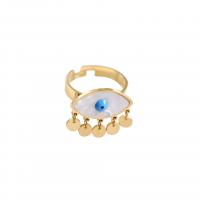 Evil Eye Jewelry Finger Ring, 304 Stainless Steel, with White Shell, Vacuum Ion Plating, Adjustable & Unisex & enamel Inner Approx 22mm 