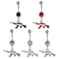 Stainless Steel Belly Ring, 316L Stainless Steel, polished, for woman & with rhinestone 