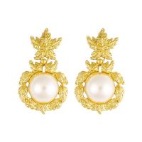 Plastic Pearl Zinc Alloy Earring, with ABS Plastic Pearl, gold color plated, fashion jewelry & for woman, two different colored 