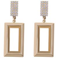 Cubic Zirconia Micro Pave Brass Earring, with Cubic Zirconia, Rectangle, gold color plated, for woman & hollow 