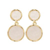 White Shell Earrings, Zinc Alloy, with Shell, Flat Round, gold color plated, for woman 
