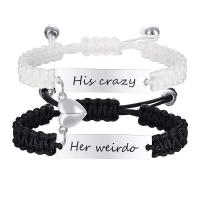 Stainless Steel Chain Bracelets, 304 Stainless Steel, with Polyester Cord, 2 pieces & Unisex & with letter pattern Approx 7-11 Inch 