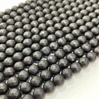 Black Stone Bead, Round, DIY & faceted & frosted, black Approx 38 cm 