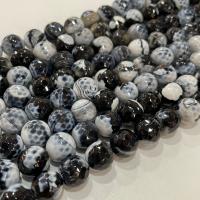 Natürliche Feuerachat Perlen, rund, DIY & verschiedene Größen vorhanden & facettierte, weiß und schwarz, Länge:ca. 38 cm, verkauft von Strang