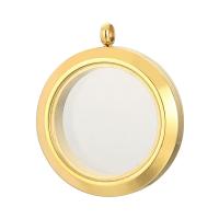 Stainless Steel Locket Pendant , 304 Stainless Steel, with Glass, Flat Round, Galvanic plating, Unisex 25mm 