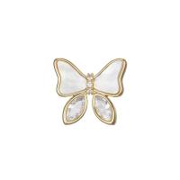 Shell Brooch, Brass, with Shell, Butterfly, fashion jewelry & micro pave cubic zirconia & for woman, golden 