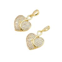 Cubic Zirconia Micro Pave Brass Pendant, with Cubic Zirconia, Heart, gold color plated, for woman 