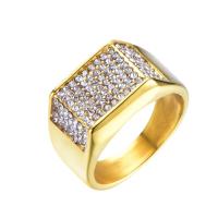Rhinestone Stainless Steel Finger Ring, 304 Stainless Steel, gold color plated & for man & with rhinestone, golden 