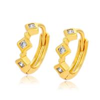 Zinc Alloy Huggie Hoop Earring, Rhombus, gold color plated, fashion jewelry & for woman & with rhinestone, golden, 11mm 