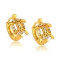 Zinc Alloy Huggie Hoop Earring, Turtle, gold color plated, fashion jewelry & for woman & with rhinestone, golden 