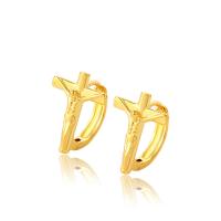 Zinc Alloy Huggie Hoop Earring, Cross, gold color plated, fashion jewelry & for woman, golden 