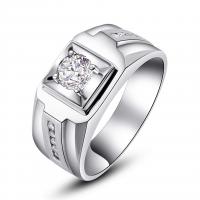 Латунное кольцо с стразами, Медно-никелевый сплав, Геометрический узор, покрытый платиной, регулируемый & Мужский & со стразами, продается PC