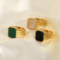 Gemstone Stainless Steel Finger Ring, 304 Stainless Steel, with Gemstone, Geometrical Pattern, 18K gold plated & for woman 