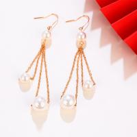 Plastic Pearl Zinc Alloy Earring, with Plastic Pearl, Round, gold color plated, fashion jewelry & for woman, golden 
