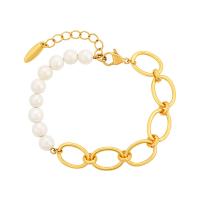 Fashion Zinc Alloy Bracelets, with Plastic Pearl, gold color plated, fashion jewelry & adjustable & for woman, 3.4mm Approx 16.5 cm 
