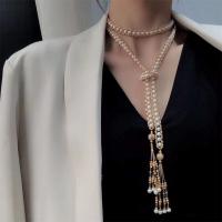 淡水真珠の真鍮チェーン・ネックレス, 天然有核フレッシュウォーターパール, とともに 銅, ファッションジュエリー & 女性用, ホワイト, 長さ:約 120 センチ, 売り手 パソコン