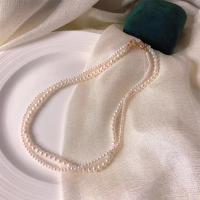 Natural Freshwater Pearl Necklace, Double Layer & fashion jewelry & for woman, white, 3-6mm Approx 15.74 Inch, Approx 17.72 Inch 
