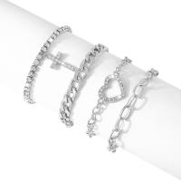 Zinc Alloy Iron Chain Bracelets, with Zinc Alloy, Heart, plated, 4 pieces & fashion jewelry & for woman & with rhinestone 