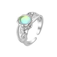 Brass Finger Ring, with Sea Opal, Oval, platinum color plated, Adjustable & fashion jewelry & for woman, platinum color, 10.5mm, US Ring .5 
