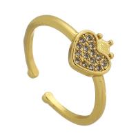 Cubic Zirconia Micro Pave Brass Finger Ring, Heart, gold color plated, fashion jewelry & micro pave cubic zirconia & for woman, golden US Ring 