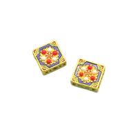 Enamel Zinc Alloy Beads, with Synthetic Turquoise, Square, sang gold plated, DIY, mixed colors, 10mm 