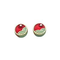 Enamel Zinc Alloy Beads, with Plastic Pearl, Flat Round, gold color plated, DIY, red, 10mm 