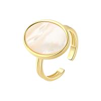 Brass Finger Ring, with Shell, Oval, gold color plated, Adjustable & fashion jewelry & for woman, golden, 17.8mm, US Ring 