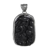 Colgantes de obsidiana negra, con Plata de ley 925, Vintage & para mujer, Negro, 36x67x13mm, Vendido por UD