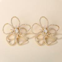 Zinc Alloy Rhinestone Drop Earring, with Zinc Alloy, Flower, plated, for woman & hollow 80mm 