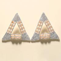 Zinc Alloy Rhinestone Drop Earring, with Zinc Alloy, Triangle, plated, for woman & hollow 80mm 