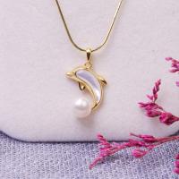 Freshwater Pearl Brass Necklace, with Brass, Dolphin, fashion jewelry & for woman, golden Approx 45 cm 