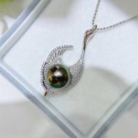 Collier de perles naturel, perles Akoya cultivées, avec laiton, avec 1.97inch chaînes de rallonge, cygne, bijoux de mode & pour femme, 11-12mm Environ 15.75 pouce, Vendu par PC