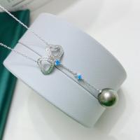 Collier de perles naturel, perles Akoya cultivées, avec laiton, avec 5cm chaînes de rallonge, bijoux de mode & pour femme & avec strass, argent, 11-12mm Environ 40 cm, Vendu par PC