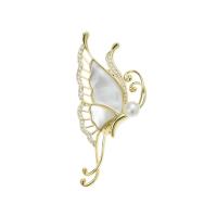 Shell Brooch, Brass, with Shell & Plastic Pearl, Butterfly, fashion jewelry & micro pave cubic zirconia & for woman, golden 