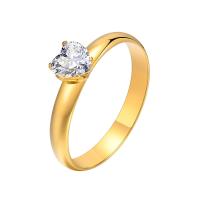 Cubic Zirconia Stainless Steel Finger Ring, 304 Stainless Steel, Heart, Vacuum Ion Plating & for woman & with cubic zirconia, golden, 3mm 