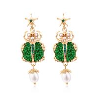 Zinc Alloy Rhinestone Drop Earring, with Plastic Pearl, Insect, gold color plated, for woman & with rhinestone 