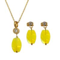 Resin Jewelry Sets, 316 Stainless Steel, earring & necklace, with Resin, Vacuum Plating, 2 pieces & fashion jewelry & for woman & with rhinestone, two different colored .5 Inch 