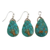 Turquoise Jewelry Sets, 316 Stainless Steel, pendant & earring, with turquoise, polished, 2 pieces & fashion jewelry & for woman, two different colored 