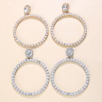 Zinc Alloy Rhinestone Drop Earring, Donut, plated, for woman & with rhinestone & hollow 100mm 
